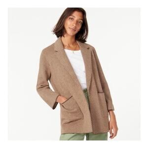 NEW J. Crew Sophie Sweater Blazer XXL Brown Chevron Open Front Merino Wool AQ412